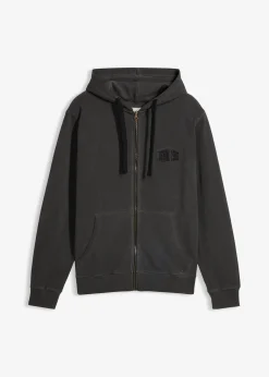 Sweat zippé à capuche, aspect délavé