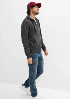 Sweat zippé à capuche, aspect délavé