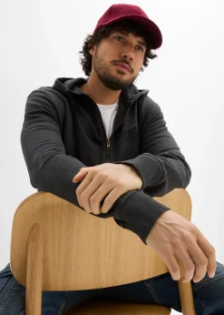 Sweat zippé à capuche, aspect délavé