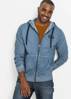 Sweat zippé à capuche, aspect délavé