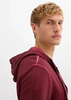 Sweat zippé à capuche, aspect délavé