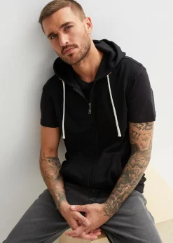 Sweat zippé à capuche sans manches en coton mélangé