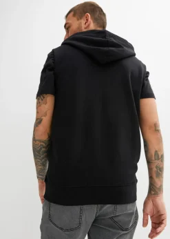 Sweat zippé à capuche sans manches en coton mélangé