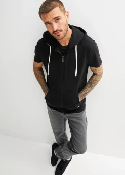 Sweat zippé à capuche sans manches en coton mélangé