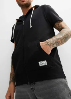 Sweat zippé à capuche sans manches en coton mélangé