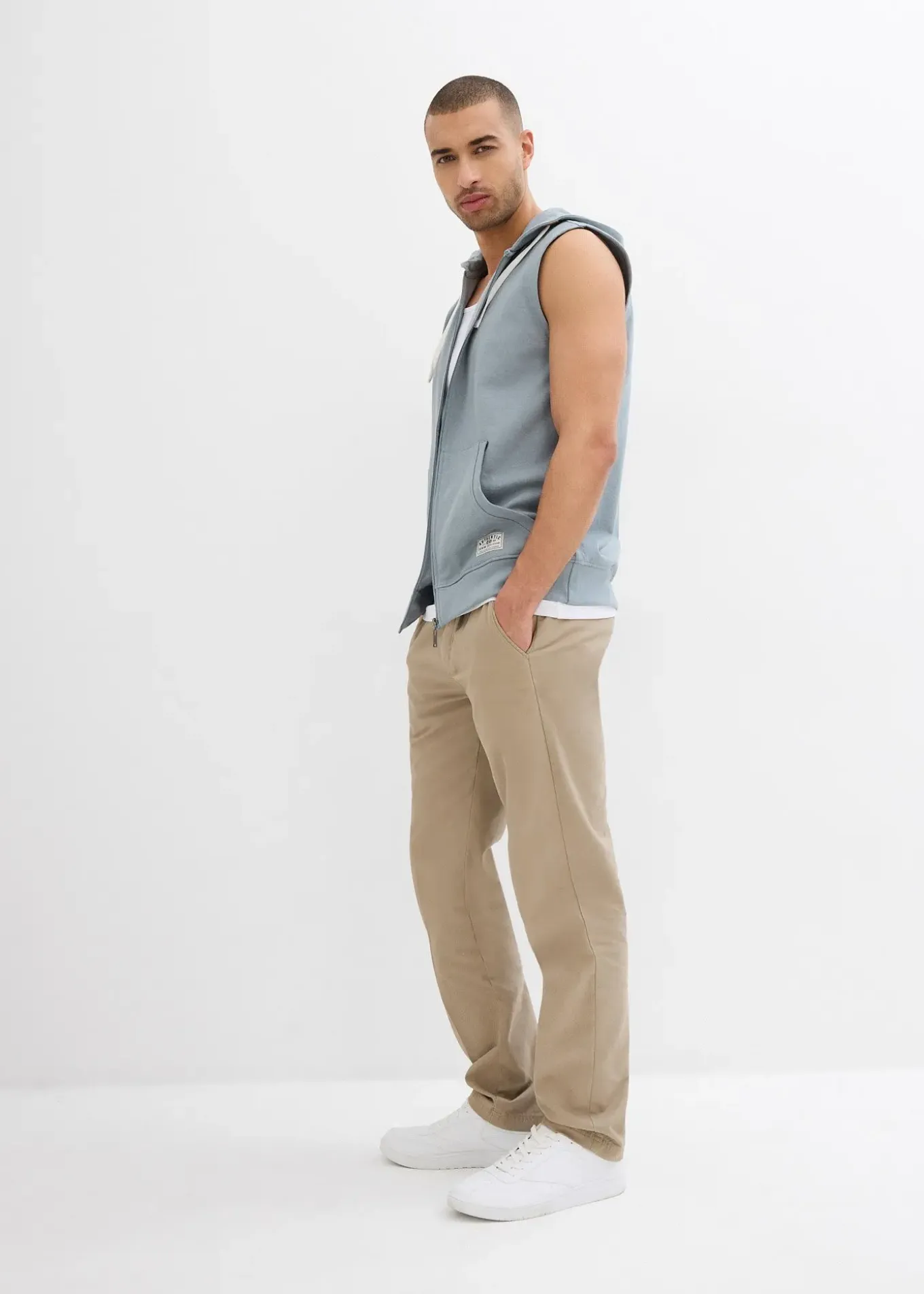 Sweat zippé à capuche sans manches en coton mélangé