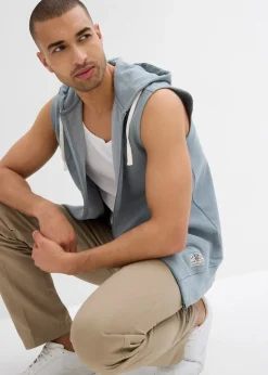 Sweat zippé à capuche sans manches en coton mélangé