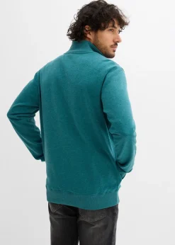 Sweat zippé à col montant et détails enduits