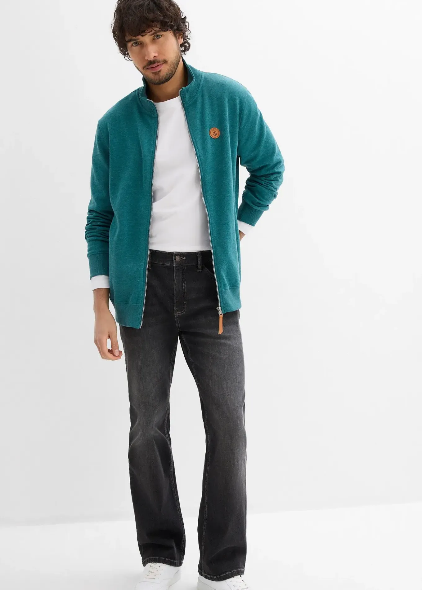 Sweat zippé à col montant et détails enduits