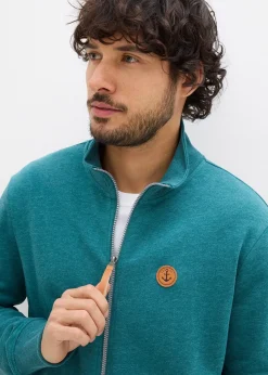 Sweat zippé à col montant et détails enduits