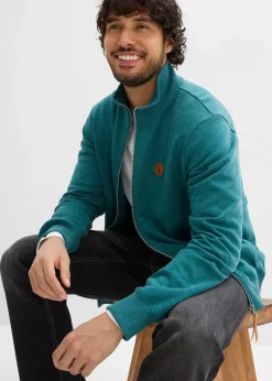 Sweat zippé à col montant et détails enduits