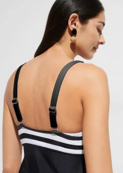 Tankini long (ens. 2 pces) avec bas de maillot taille haute