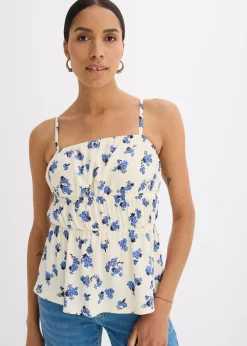 Top à fines bretelles en crêpe texturé