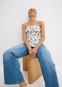 Top à fines bretelles en crêpe texturé