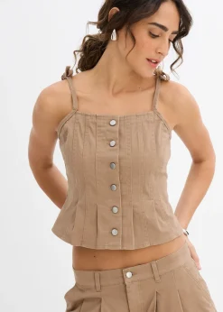 Top à fines bretelles en toile de coton extensible