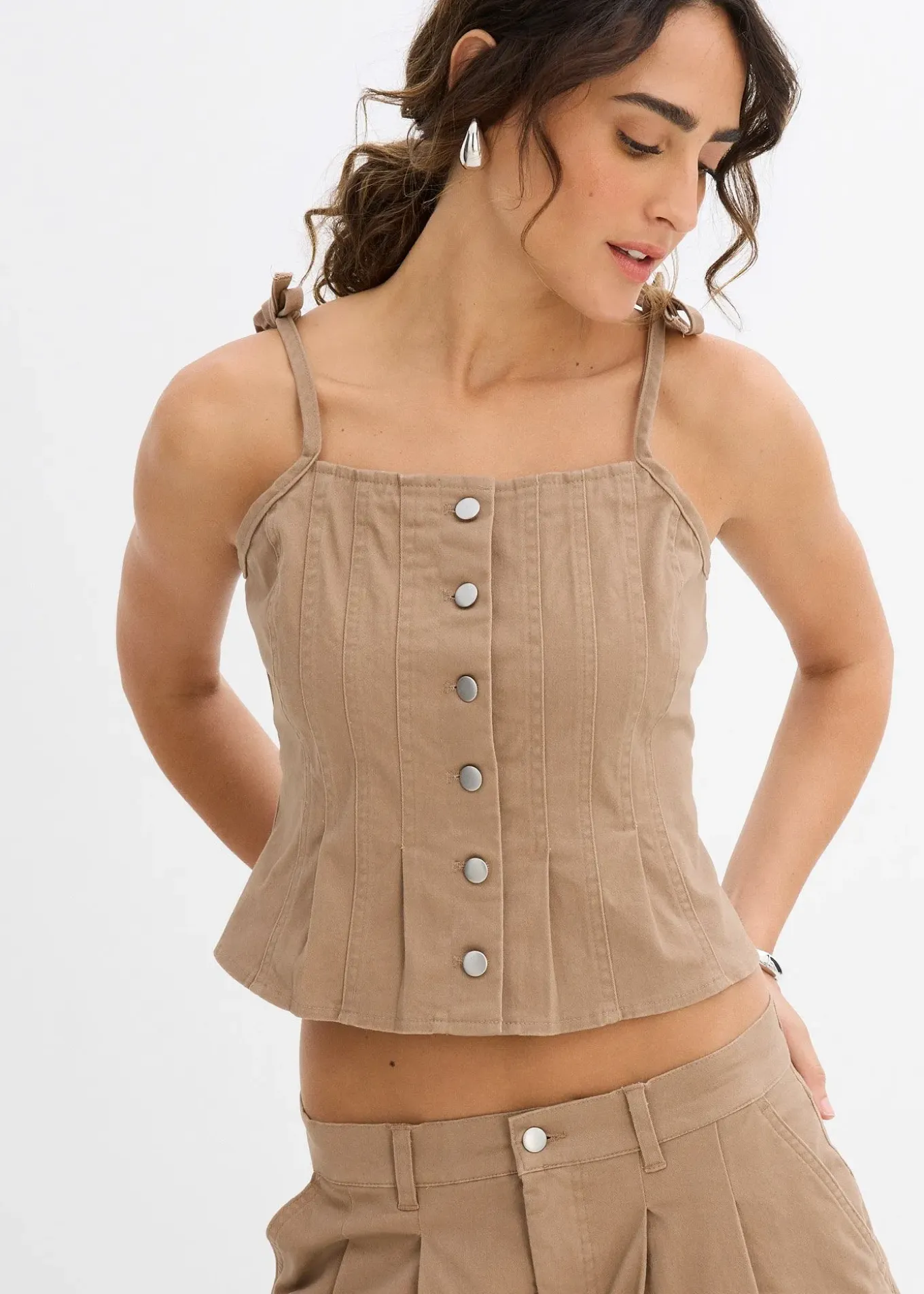 Top à fines bretelles en toile de coton extensible