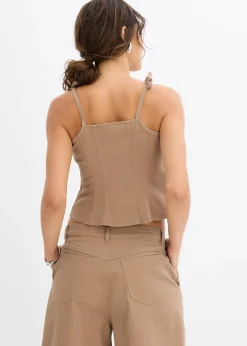 Top à fines bretelles en toile de coton extensible