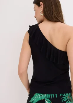Top asymétrique avec volant en viscose douce et extensible