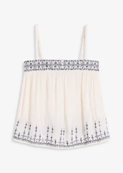 Top brodé à fines bretelles
