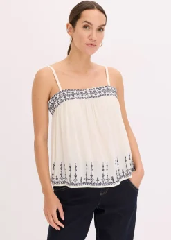 Top brodé à fines bretelles