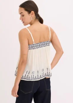 Top brodé à fines bretelles