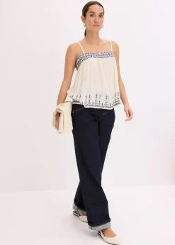 Top brodé à fines bretelles