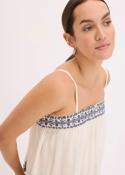 Top brodé à fines bretelles