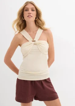 Top dos nu avec boucle en métal martelé