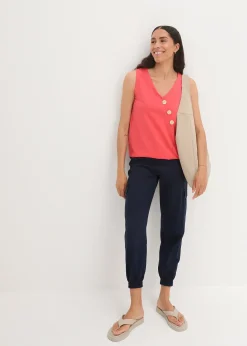 Top en coton style cache-cœur à base élastiquée