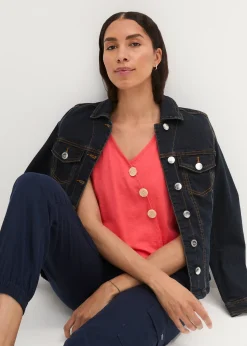 Top en coton style cache-cœur à base élastiquée