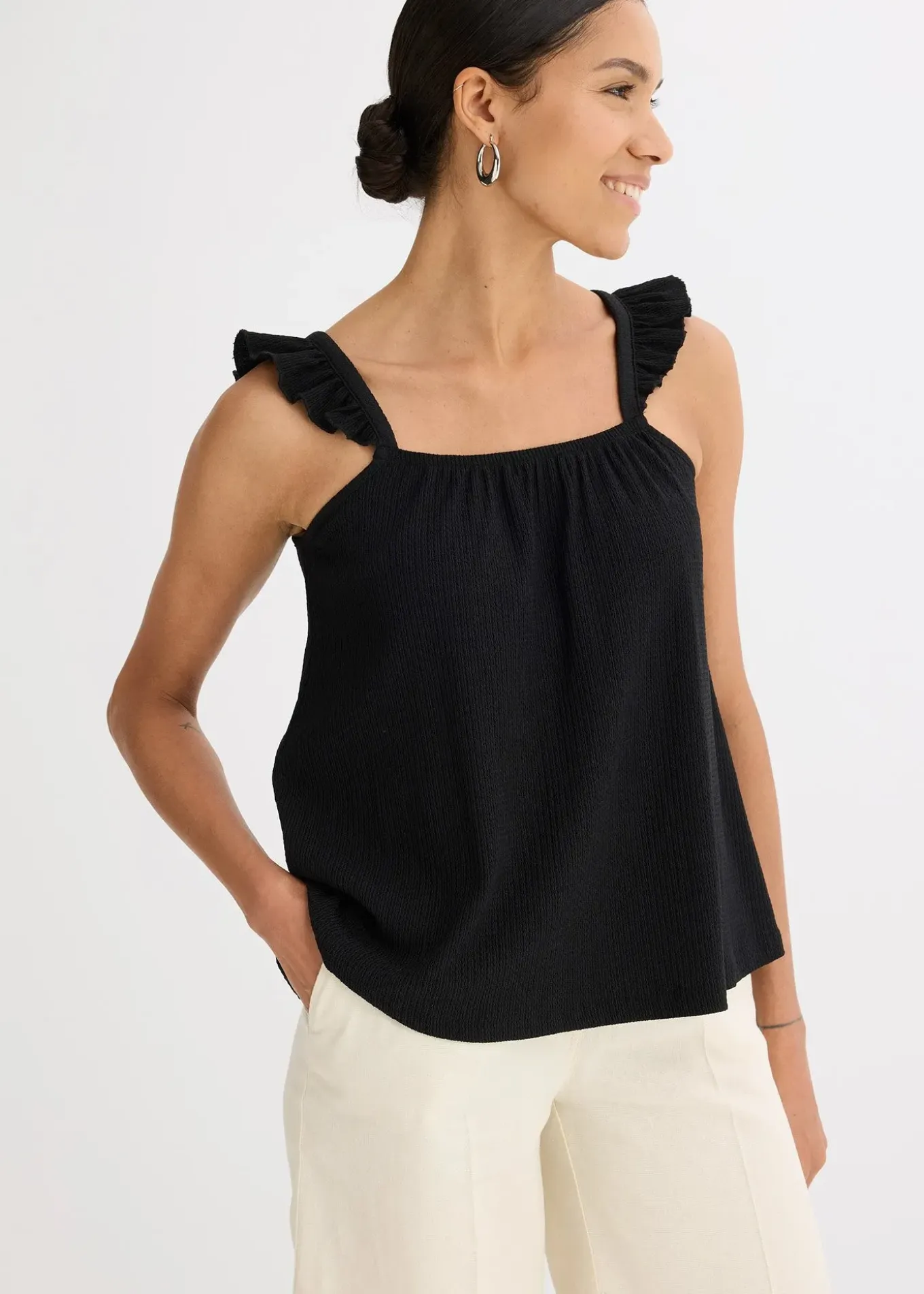 Top en jersey crêpe à bretelles volantées