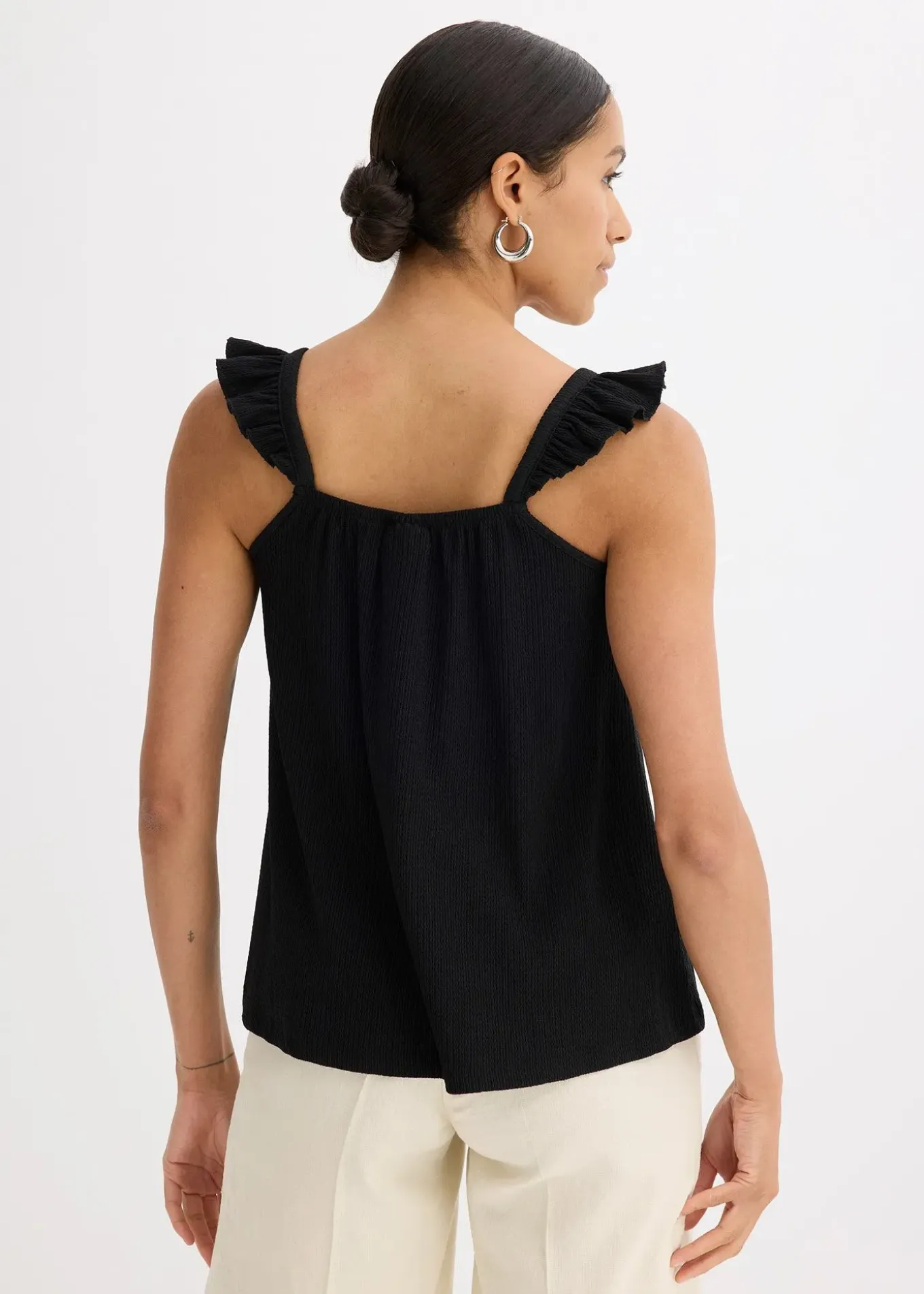 Top en jersey crêpe à bretelles volantées