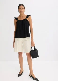 Top en jersey crêpe à bretelles volantées