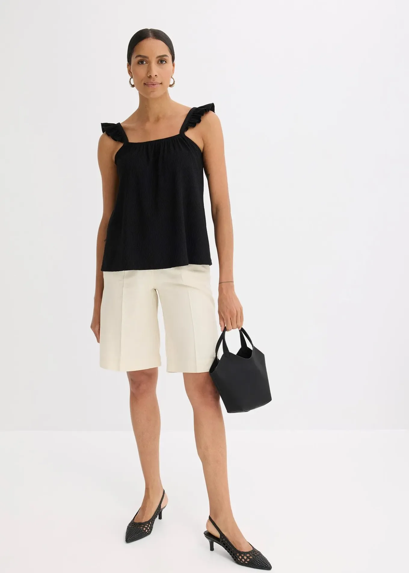 Top en jersey crêpe à bretelles volantées