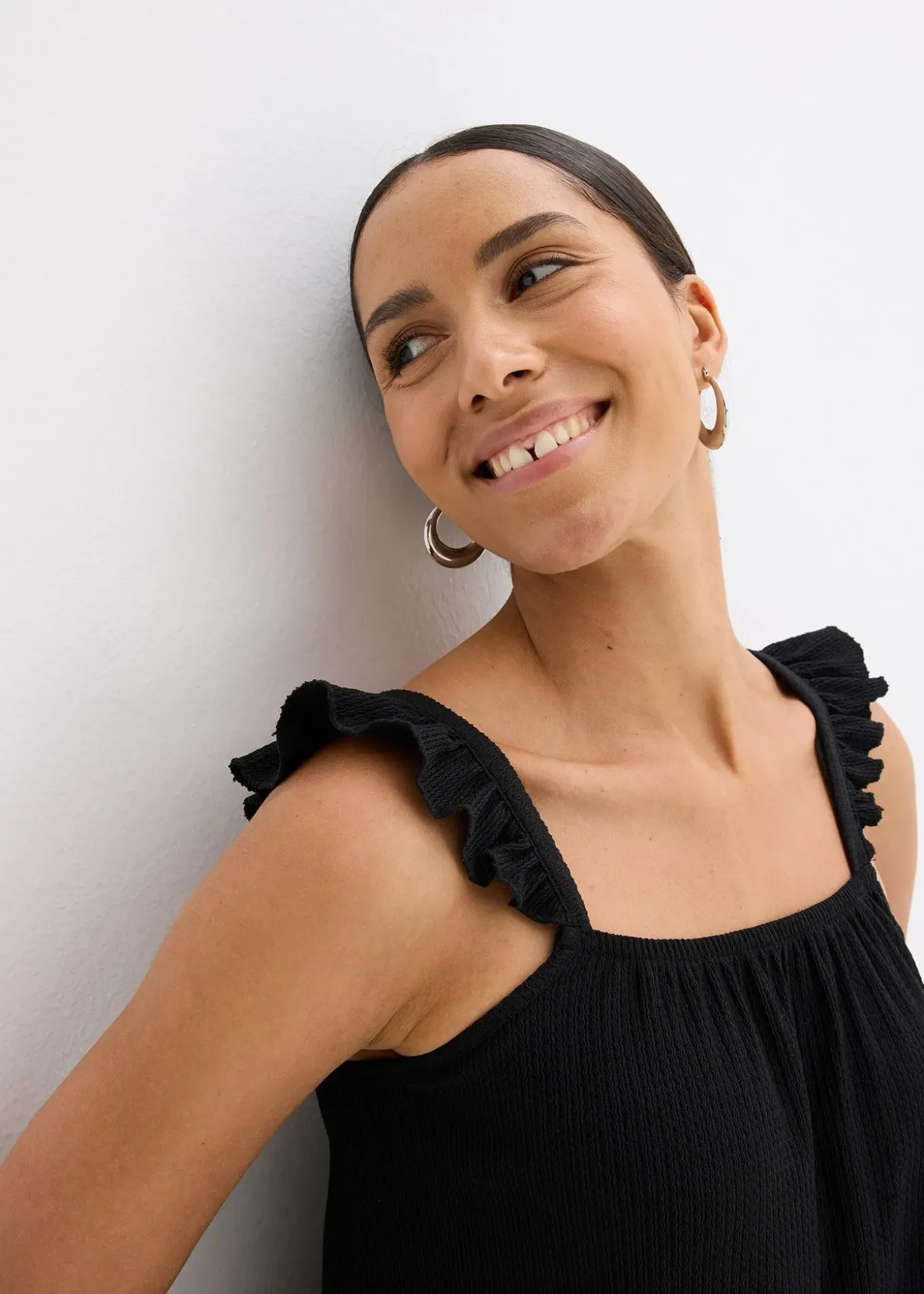 Top en jersey crêpe à bretelles volantées