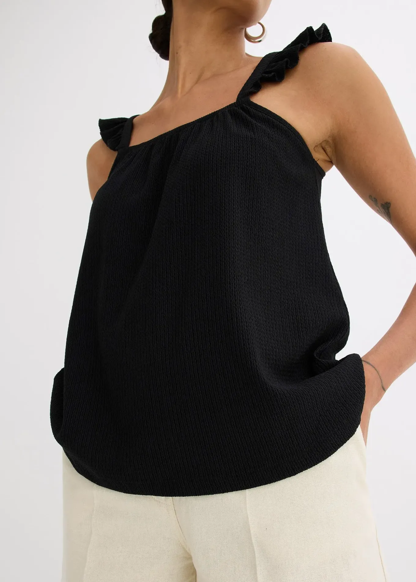 Top en jersey crêpe à bretelles volantées