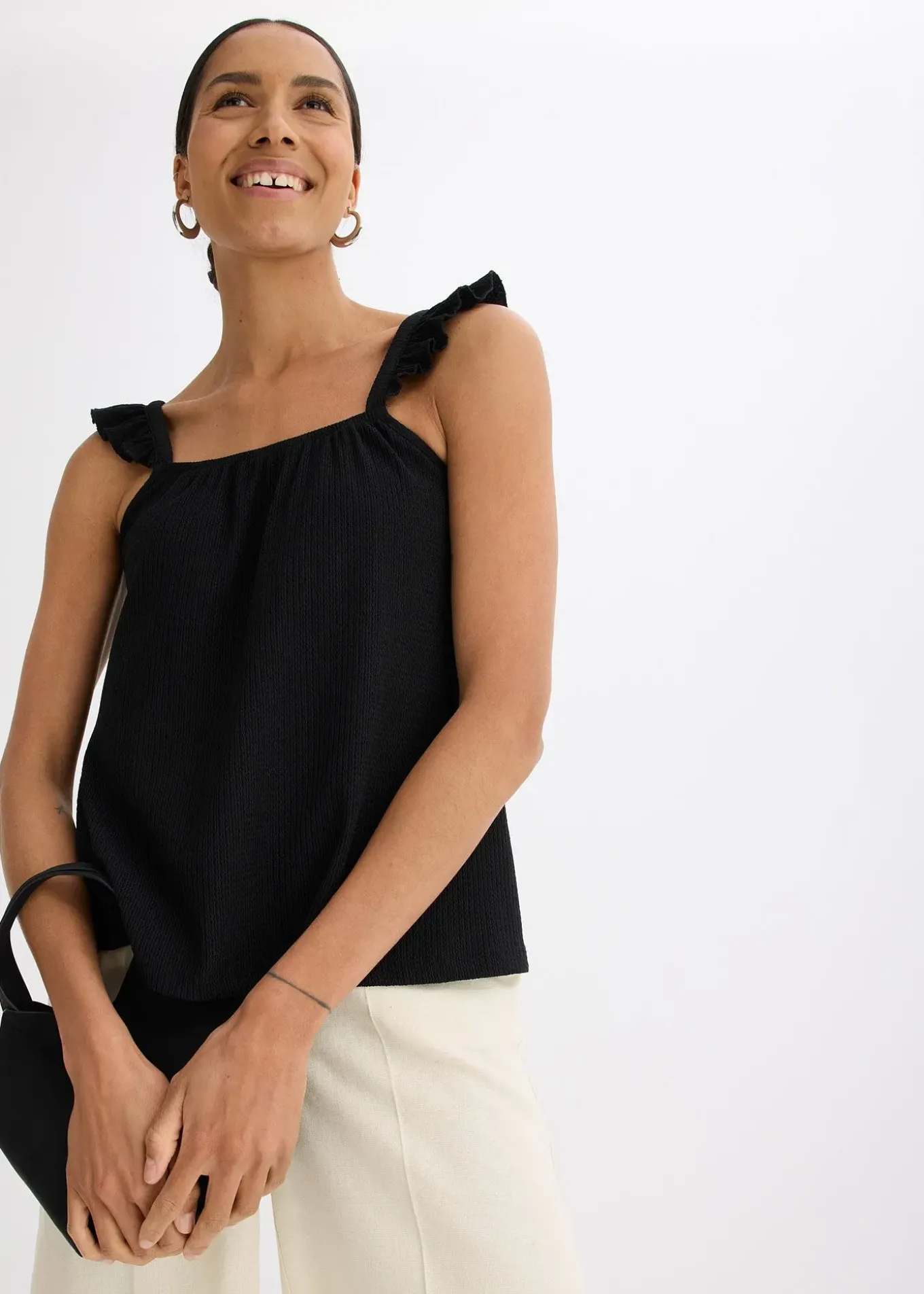 Top en jersey crêpe à bretelles volantées