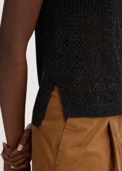 Top en maille ajourée avec fibres métallisées