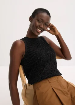 Top en maille ajourée avec fibres métallisées