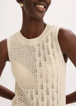 Top en maille ajourée avec fibres métallisées