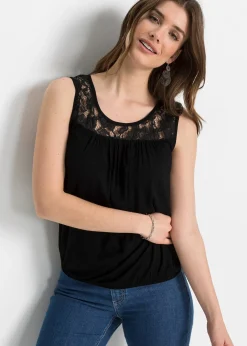 Top en viscose extensible et dentelle