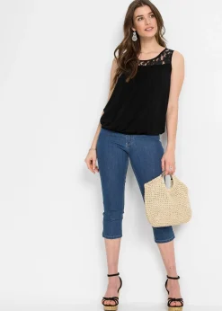 Top en viscose extensible et dentelle