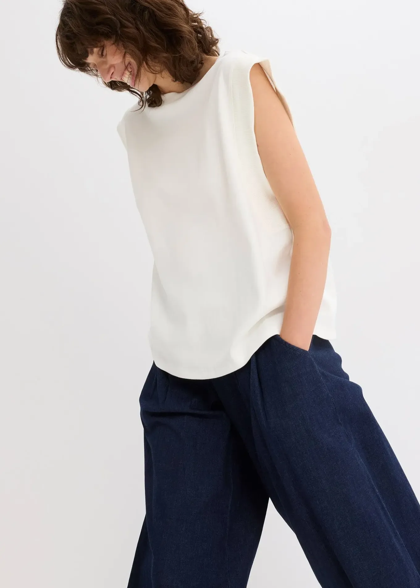 Top oversize avec mancherons en bord-côte