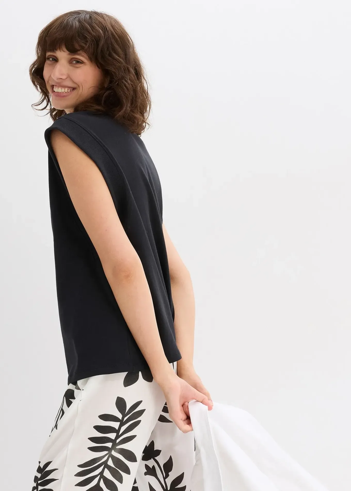 Top oversize avec mancherons en bord-côte