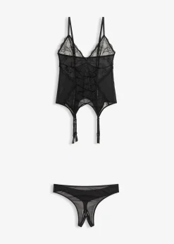 Top porte-jarretelles et string ouvert (ens. 2 pces)