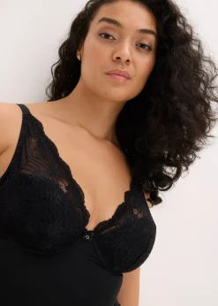 Top soutien-gorge sculptant à coques et dentelle, maintien modéré