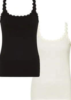 Tops côtelés avec bordure dentelle