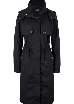Trenchcoat long à capuche, cintré, légèrement doublé