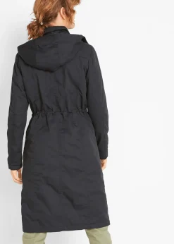 Trenchcoat long à capuche, cintré, légèrement doublé