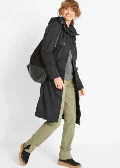 Trenchcoat long à capuche, cintré, légèrement doublé